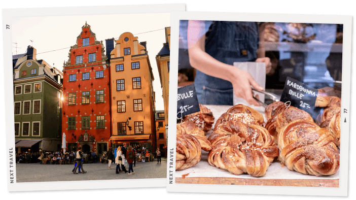 ガムラスタンの風景とスウェーデン名物のシナモンロール