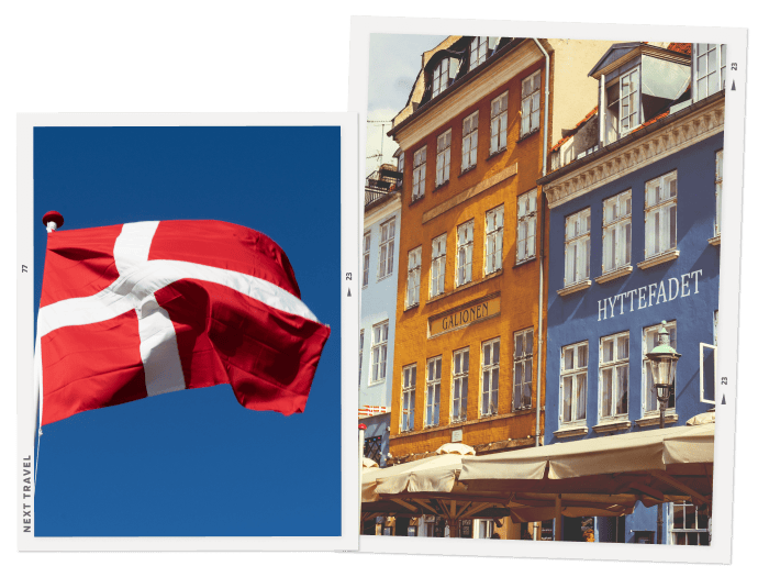 コペンハーゲンのニューハウンとデンマークの国旗