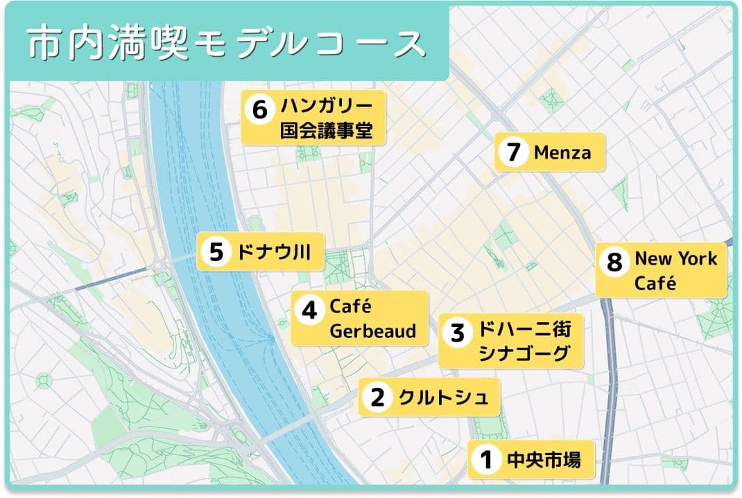ハンガリーのブダペスト観光名所の地図