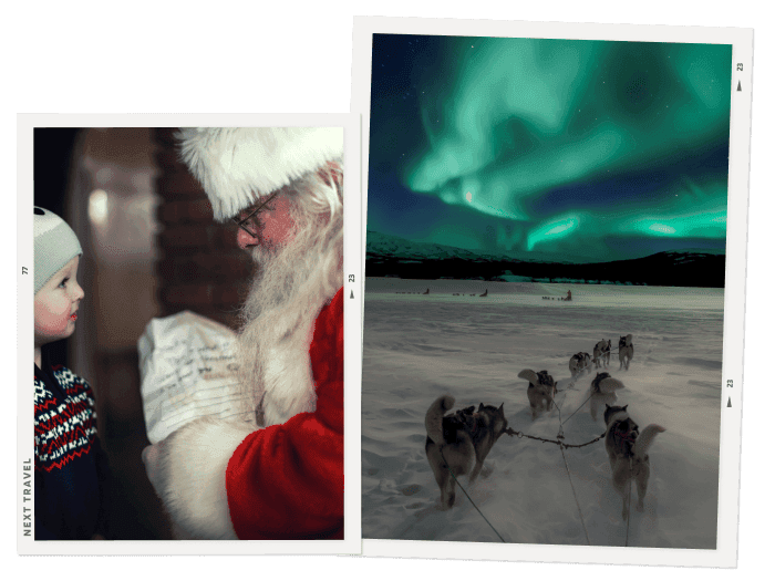 サンタクロースとオーロラの写真